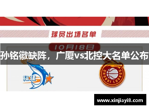孙铭徽缺阵，广厦vs北控大名单公布